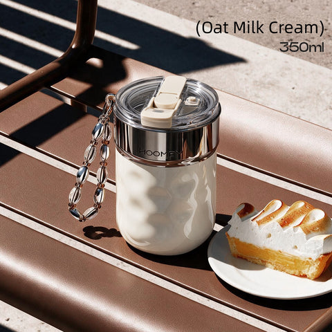 HOOMEY Floating Light Ceramic-Lined Mug – 316 Stainless Steel Insulated Coffee Tumbler with Quick-Release Drinking Module, Leak-Proof Screw Lid, Removable Crystal & Star Pendant, 350ml/500ml