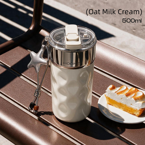 HOOMEY Floating Light Ceramic-Lined Mug – 316 Stainless Steel Insulated Coffee Tumbler with Quick-Release Drinking Module, Leak-Proof Screw Lid, Removable Crystal & Star Pendant, 350ml/500ml