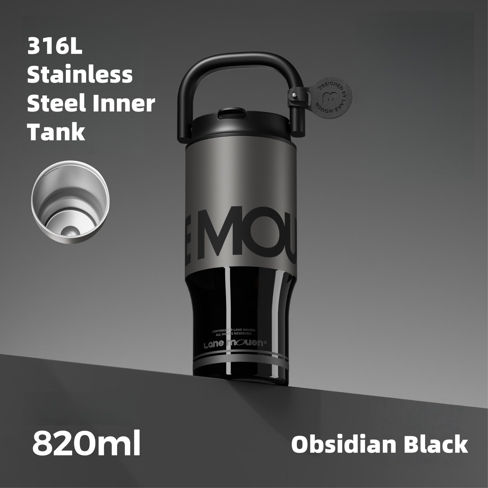 LANE MOUEN QI Vacuum Insulated Tumbler 820ml Double Wall with Straw & Tea Infuser - 2-in-1 Leakproof Cup for Hot/Cold Drinks, Car Holder Friendly
