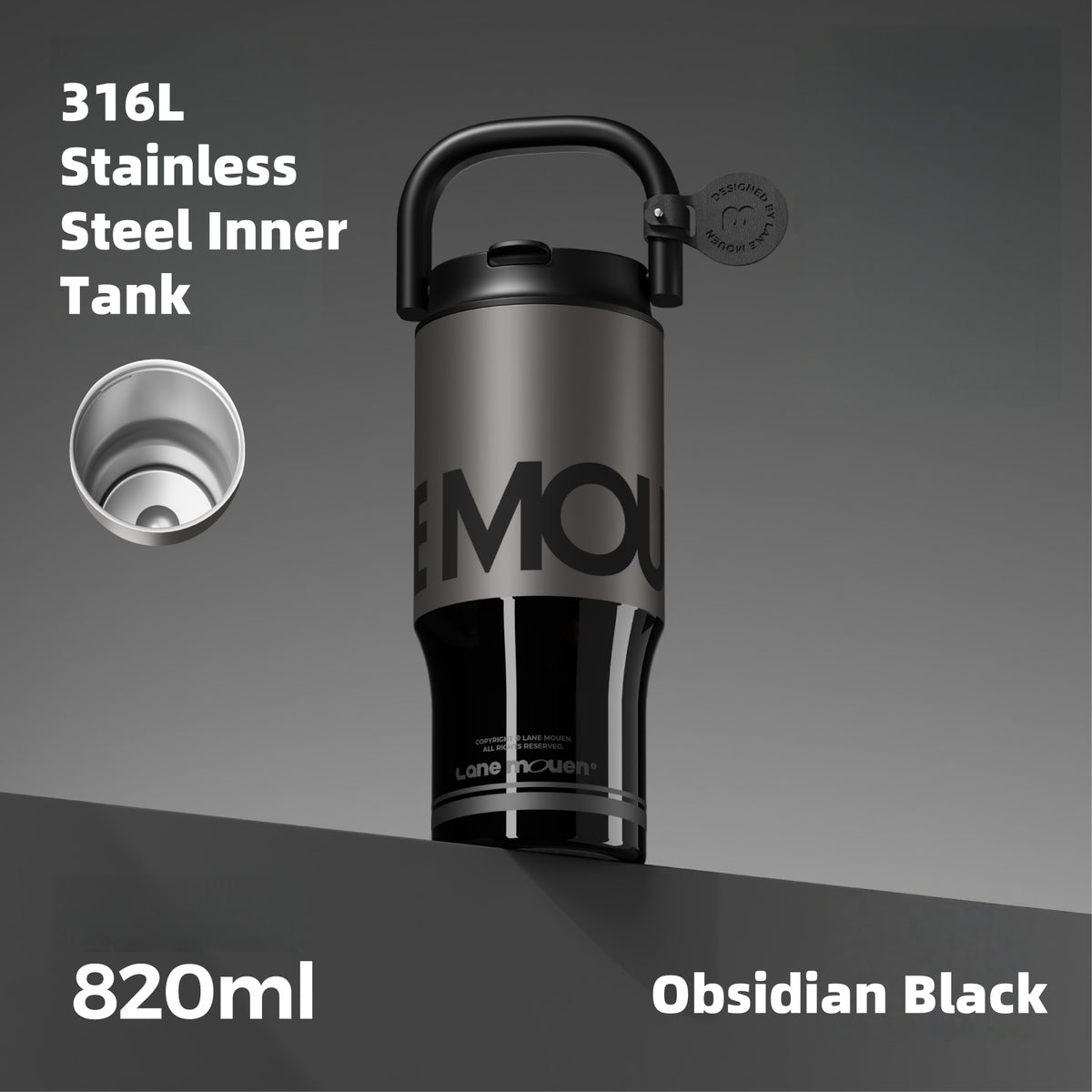 LANE MOUEN QI Vacuum Insulated Tumbler 820ml Double Wall with Straw & Tea Infuser - 2-in-1 Leakproof Cup for Hot/Cold Drinks, Car Holder Friendly