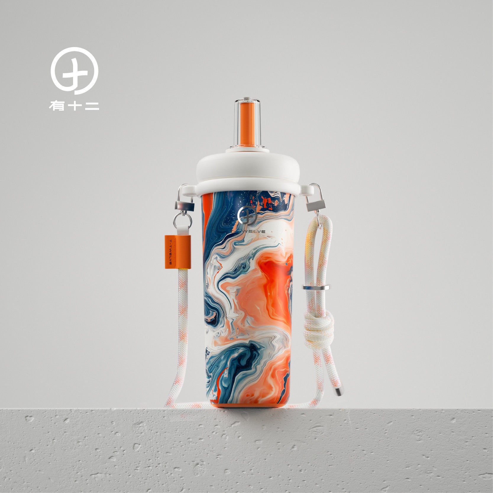 T-TWELVE Cloud Vein Miracle Series 740ml Insulated Tumbler with Straw – 316 Stainless Steel, Marble Pattern, 12H Hot & 24H Cold, Adjustable Shoulder Strap, Leak-Proof, BPA-Free, Removable Tea Infuser