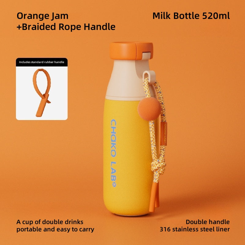 CHAKO LAB 520ml Insulated Stainless Steel Water Bottle - Double Drinking Design, 6-Hour Thermal Mug with Straw, Leak-Proof Travel Cup for Hot & Cold Beverages