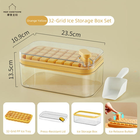 MDZF SWEET HOME Instant-Release Ice Cube Tray Set - 64 Cells, Food-Grade, Stackable, One-Press Ice Maker with Ice Scoop (Orange, Purple, Green, White)