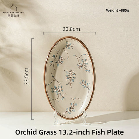 Modern Sweet Home Bluegrass Series Vintage Ceramic Dinnerware - Sold Individually or in Sets (9/18/27 Pieces), Underglaze Floral Tableware for 2, 4, or 6 People, Microwave & Oven Safe, Rustic Farmhouse Decor.