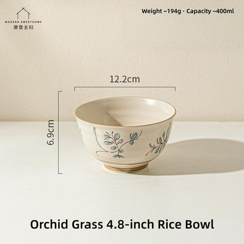 Modern Sweet Home Bluegrass Series Vintage Ceramic Dinnerware - Sold Individually or in Sets (9/18/27 Pieces), Underglaze Floral Tableware for 2, 4, or 6 People, Microwave & Oven Safe, Rustic Farmhouse Decor.