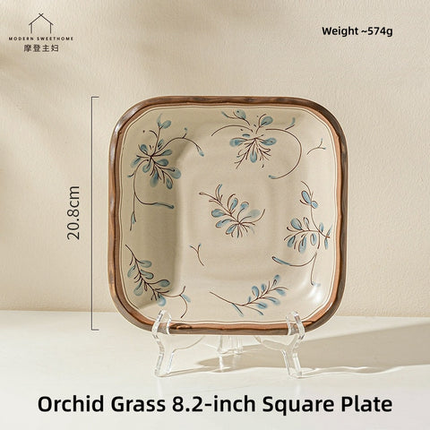 Modern Sweet Home Bluegrass Series Vintage Ceramic Dinnerware - Sold Individually or in Sets (9/18/27 Pieces), Underglaze Floral Tableware for 2, 4, or 6 People, Microwave & Oven Safe, Rustic Farmhouse Decor.