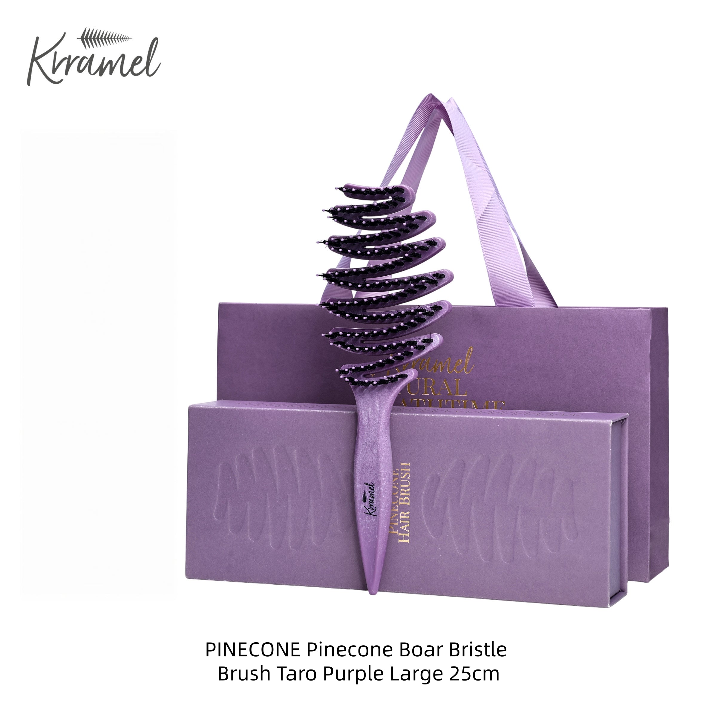 KRRAMEL Pinecone Boar Bristle Hair Brush – 100% Natural Spinal Bristles & 2cm Long Nylon Pins, 10° Curved Vent Design for Detangling, Scalp Massage & Volume – Dry & Wet Use for Long Hair.