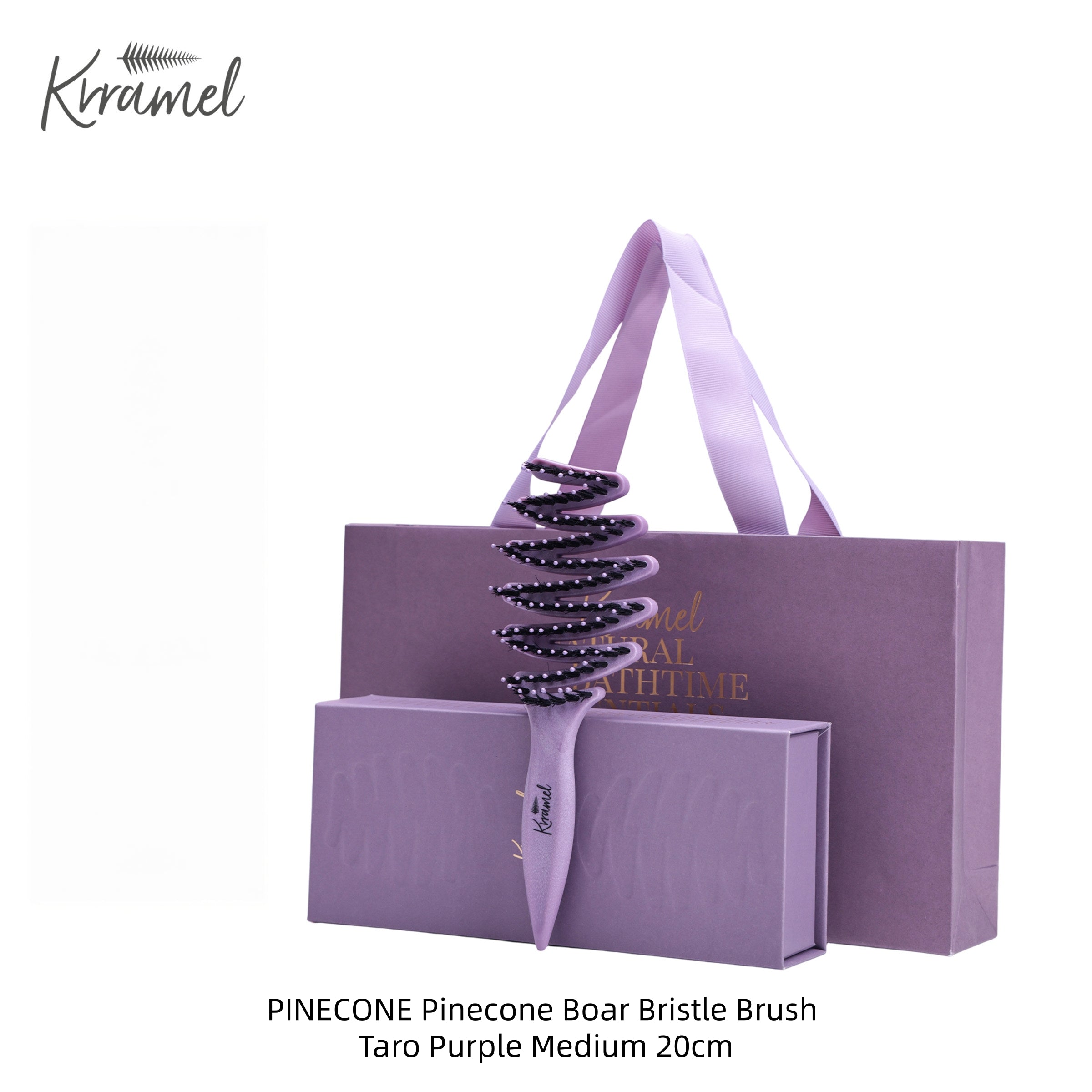 KRRAMEL Pinecone Boar Bristle Hair Brush – 100% Natural Spinal Bristles & 2cm Long Nylon Pins, 10° Curved Vent Design for Detangling, Scalp Massage & Volume – Dry & Wet Use for Long Hair.