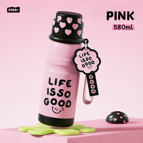 STAR+ Life Is Good 580ml Stainless Steel Vacuum Bottle – Leakproof, Insulated & Portable Thermos for Everyday Use