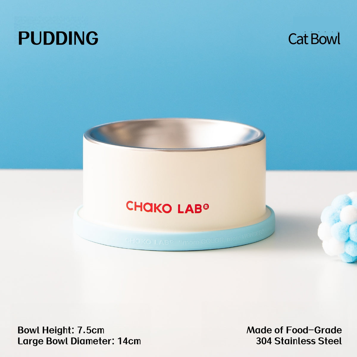 CHAKO LAB Elevated Cat Bowl – 7.5cm Raised Stainless Steel Whisker-Friendly Pet Dish with Non-Slip Base, 270ml