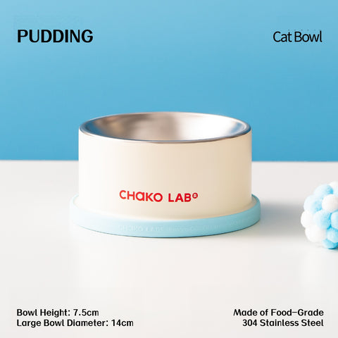 CHAKO LAB Elevated Cat Bowl – 7.5cm Raised Stainless Steel Whisker-Friendly Pet Dish with Non-Slip Base, 270ml