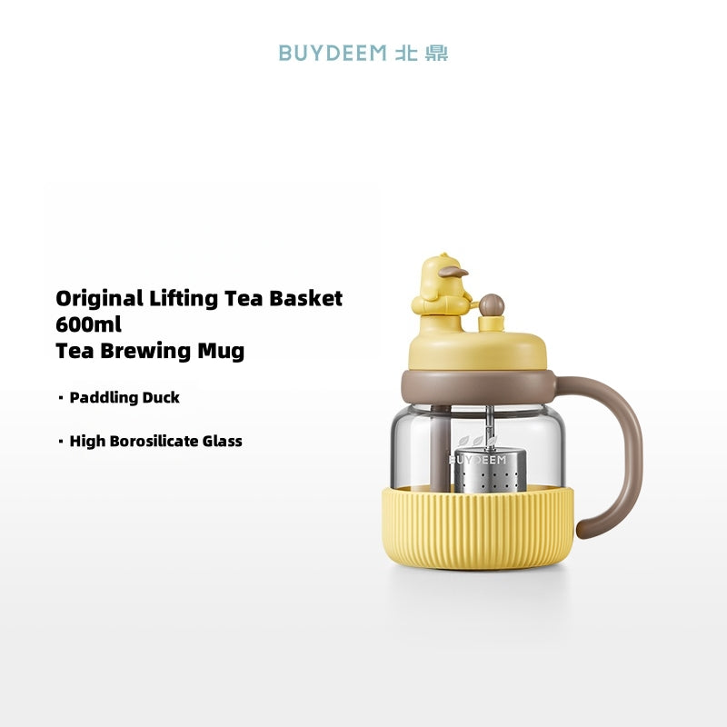 BUYDEEM Automatic Lift Tea Tumbler with Straw - 600ml & 800ml Glass Infuser Mug, Leak-Proof, Tritan Straw, Dual-Handle Design