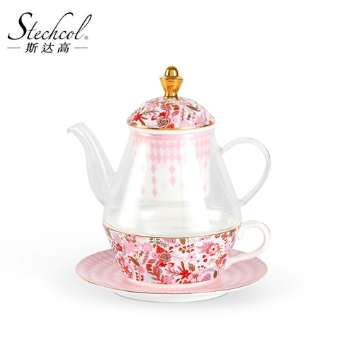STECHCOL Peach Blossom Luxury Bone China Tea Set