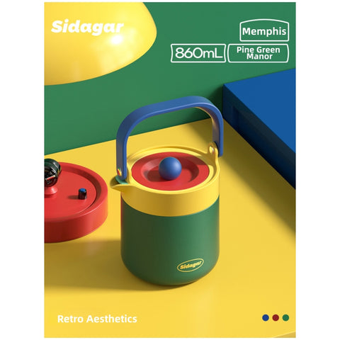 Sidagar Memphis Collection 860ml Stainless Steel Teapot | S31603 Insulated Travel Tea Flask with Infuser | Double-Wall Vacuum Thermo Tea Set for Home, Office & Outdoor | Gorgeous Retro Colors