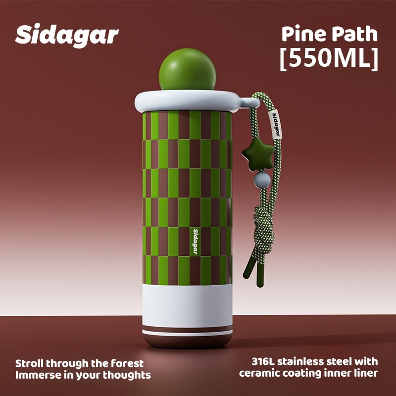 Sidagar Planetary 550ml Double Wall Insulated Cup - Leak Proof, Stainless Steel Thermos with Ceramic Coating for Hot & Cold Drinks, Portable Travel Mug with Straw
