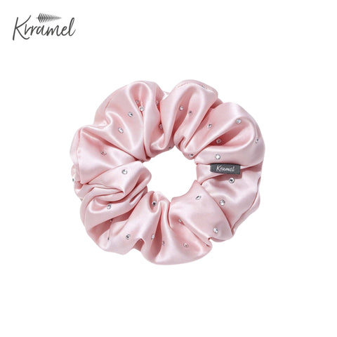 KRRAMEL 22 Momme 100% Mulberry Silk Scrunchie – 6A Grade Silk Hair Tie with Crystal Rhinestones – Gentle No-Damage Hair Accessory for Women & Girls (5cm Width)
