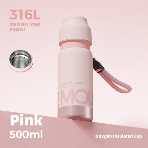 Lane Mouen Yuan Qi 500ml Insulated Bottle - 316L Stainless Steel, One-Touch Lid, Leakproof, for Hot & Cold Beverages