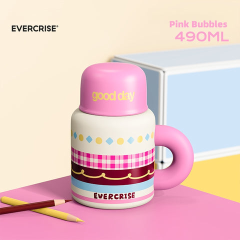EVERCRISE NuanNuan Bottle Wide Mouth Thermos Flask - 490ml Insulated Stainless Steel Water Bottle with Straw, Sip & Share Lid | Keep Warm/Cold 8H+ | Leak-Proof Travel Cup