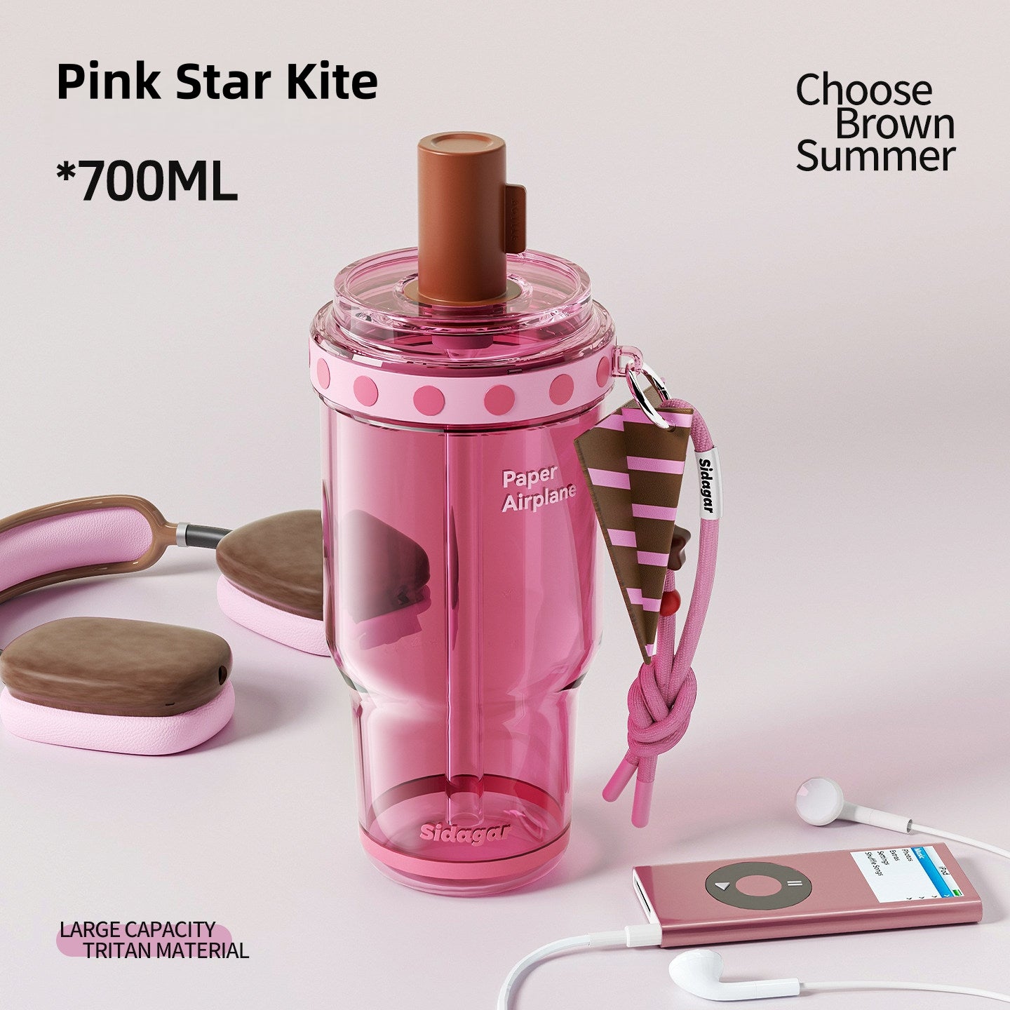 Sidagar 700ml Tritan Water Bottle, BPA-Free Leak Proof Sports Bottle with Collapsible Straw & Dust Cover, Eco-Friendly Reusable Fitness Jug for Gym, School, and Travel