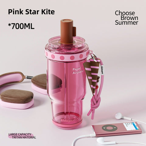 Sidagar 700ml Tritan Water Bottle, BPA-Free Leak Proof Sports Bottle with Collapsible Straw & Dust Cover, Eco-Friendly Reusable Fitness Jug for Gym, School, and Travel