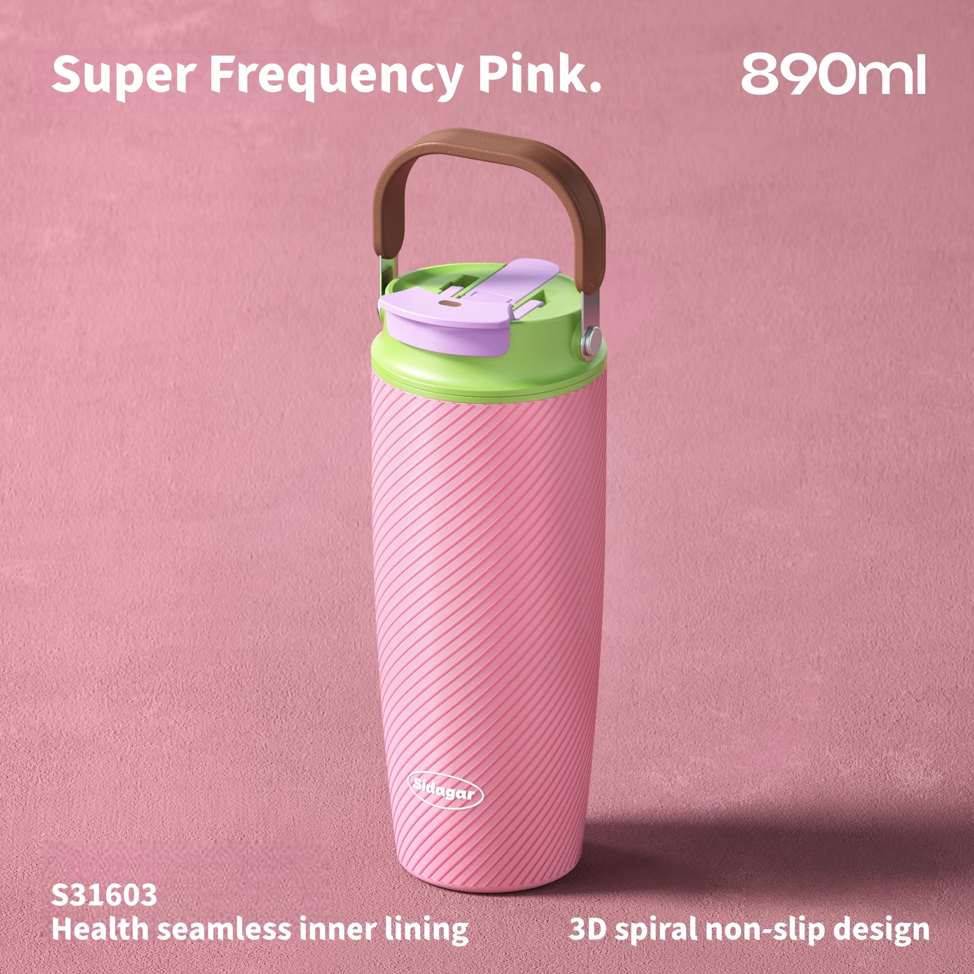 890ml Dazzling Color Stainless Steel Tumbler with Dual-Drink Lid & Textured Grip - Trendy Insulated Water Bottle for Travel & Gym