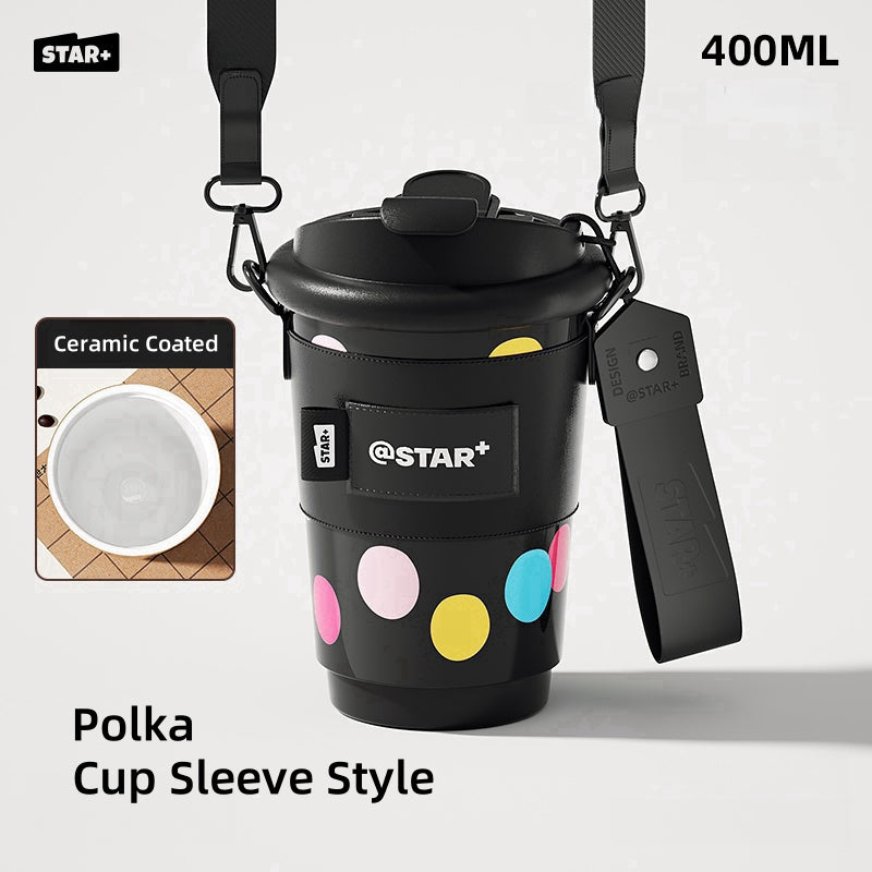 STAR+ Stylish Y2K Thermal Ceramic Coffee Cup - Portable, Leak-Proof, and BPA-Free (400ML)