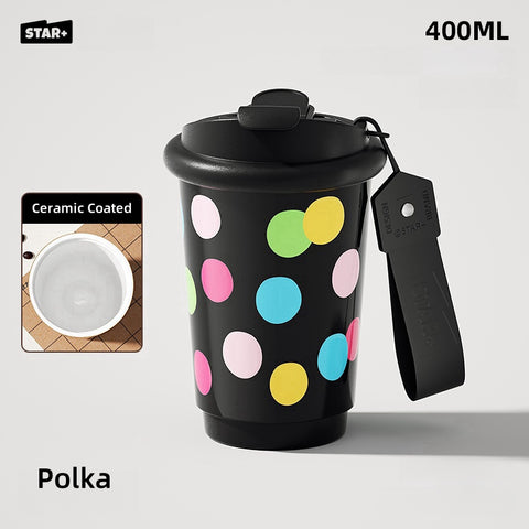 STAR+ Stylish Y2K Thermal Ceramic Coffee Cup - Portable, Leak-Proof, and BPA-Free (400ML)