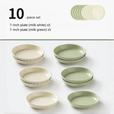 MDZF SWEET HOME Cream Style Ceramic Dinner Plates – Microwave & Oven Safe, Handcrafted Texture, Healthy Color Glaze