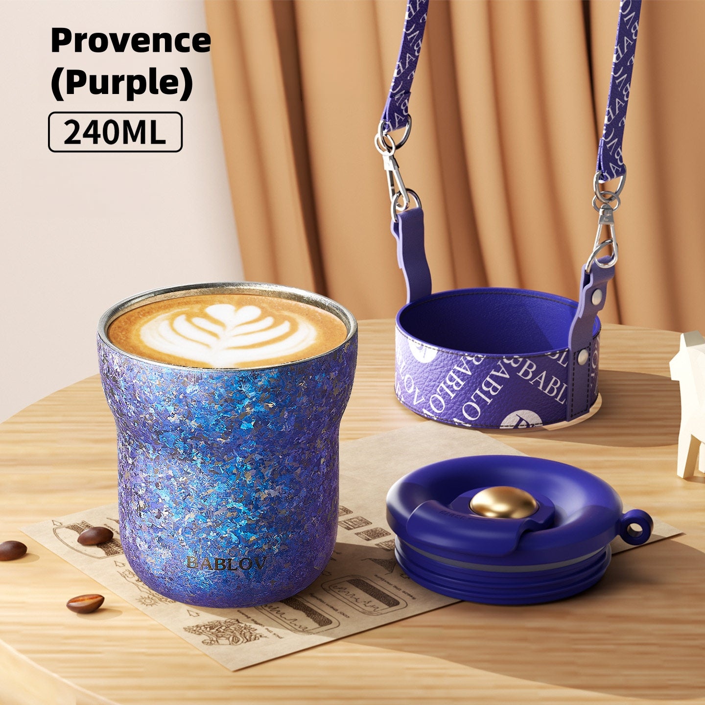 Bablov Pure Titanium Travel Coffee Cup with Carry Strap – 240ml