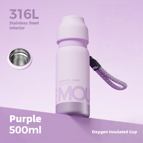 Lane Mouen Yuan Qi 500ml Insulated Bottle - 316L Stainless Steel, One-Touch Lid, Leakproof, for Hot & Cold Beverages