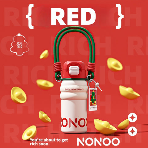 NONOO 580ml Dual-Drinking Thermos | Money More More | 12H Insulation Water Bottle & Leak-Proof Design