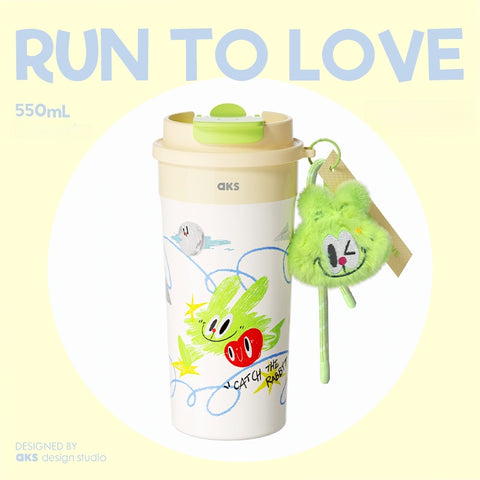 AKS x CROSSWAVE Lionbit 550ml Insulated Tumbler with Straw & Flip Lid - Vacuum Insulated Hot Cold Travel Mug, Leak Proof, with Plush Keychain (3 Designs)