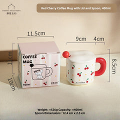 Adorable Animal & Floral Design Mug with Spoon & Lid - 400ml Ceramic Coffee Cup, Microwave Safe, Eco-Friendly Gift for Pet & Nature Lovers
