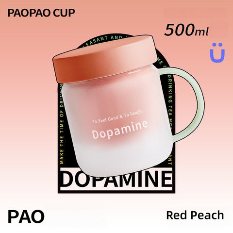 PAOPAO Cup 500ml Dopamine Glass Mug with Ceramic Liner & Tea Separation | High Borosilicate Thermal Shock Resistant Tea Cup with Infuser | Cute Stress-Relief Gift Box