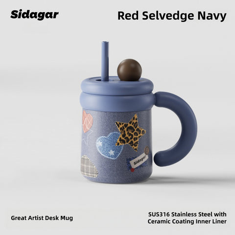 Sidagar Denim Cowboy Series Insulated Tumbler – Retro Western Aesthetic, Ceramic Coated & Stainless Steel, Multiple Sizes for Your Daily OOTD
