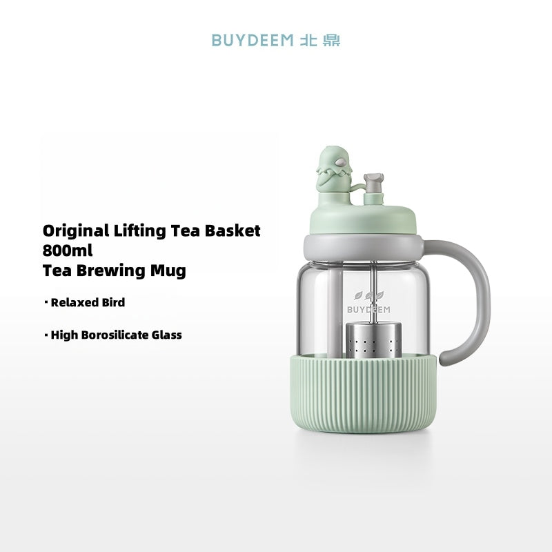 BUYDEEM Automatic Lift Tea Tumbler with Straw - 600ml & 800ml Glass Infuser Mug, Leak-Proof, Tritan Straw, Dual-Handle Design