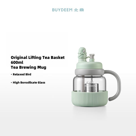 BUYDEEM Automatic Lift Tea Tumbler with Straw - 600ml & 800ml Glass Infuser Mug, Leak-Proof, Tritan Straw, Dual-Handle Design