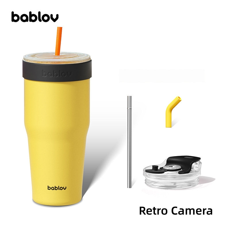 BABLOV 880ml Insulated Tumbler with Straw, Leakproof 304 Stainless Steel Travel Mug, Fits Cup Holders, Car Cup Holder Friendly, Go-Pal Series.