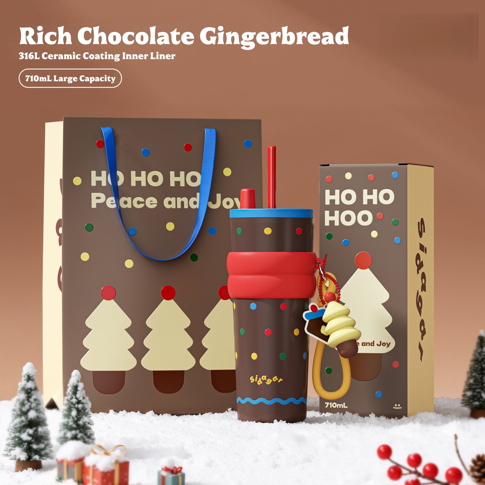 Sidagar Christmas Limited Edition Aurora Tumbler - 710ml Insulated Stainless Steel Cup with Ceramic Coating, Holiday Gift Set with Accessories