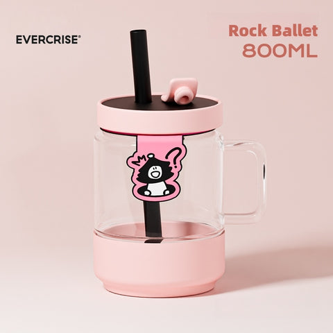 EVERCRISE 800ml Big Sip Fun Tumbler - Dual Lid Leakproof Water Bottle with DIY Stickers, Removable Sleeve & Candy Colors