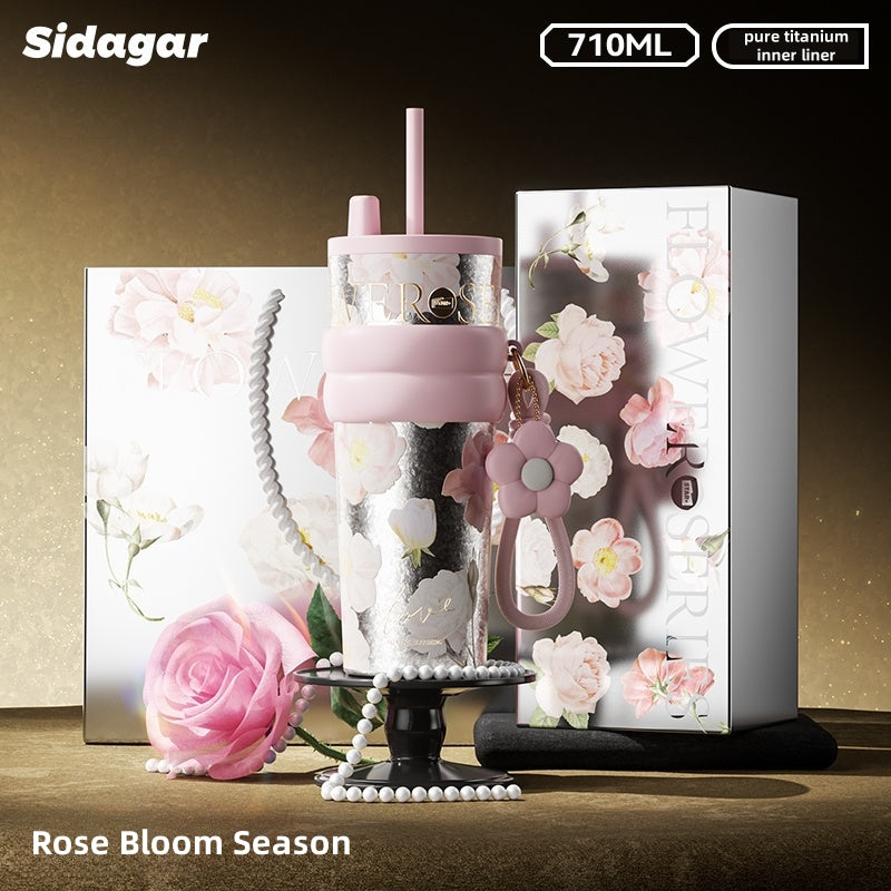 Sidagar Premium 710mL Titanium Water Bottle - Double-Wall Vacuum Insulated, 99.9% Pure Titanium, BPA-Free, Antimicrobial & Leak-Proof Travel Mug