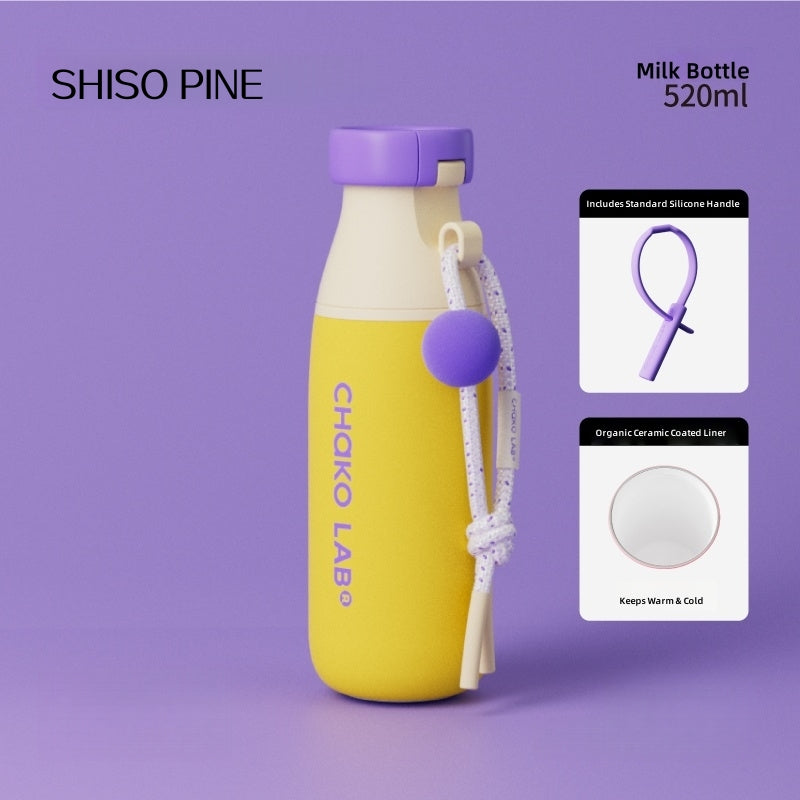 CHAKO LAB Ceramic Coated Milkpod Tumbler - 520mL Dual Drink Lids, Leakproof Thermos for Commute & Travel