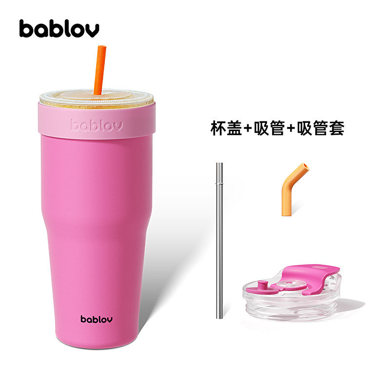BABLOV 880ml Insulated Tumbler with Straw, Leakproof 304 Stainless Steel Travel Mug, Fits Cup Holders, Car Cup Holder Friendly, Go-Pal Series.