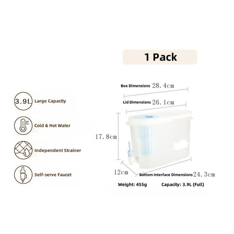 3.9L Refrigerator Water Pitcher with Spout - BPA-Free, Dual Filter, Space-Saving Design for Cold & Hot Drinks