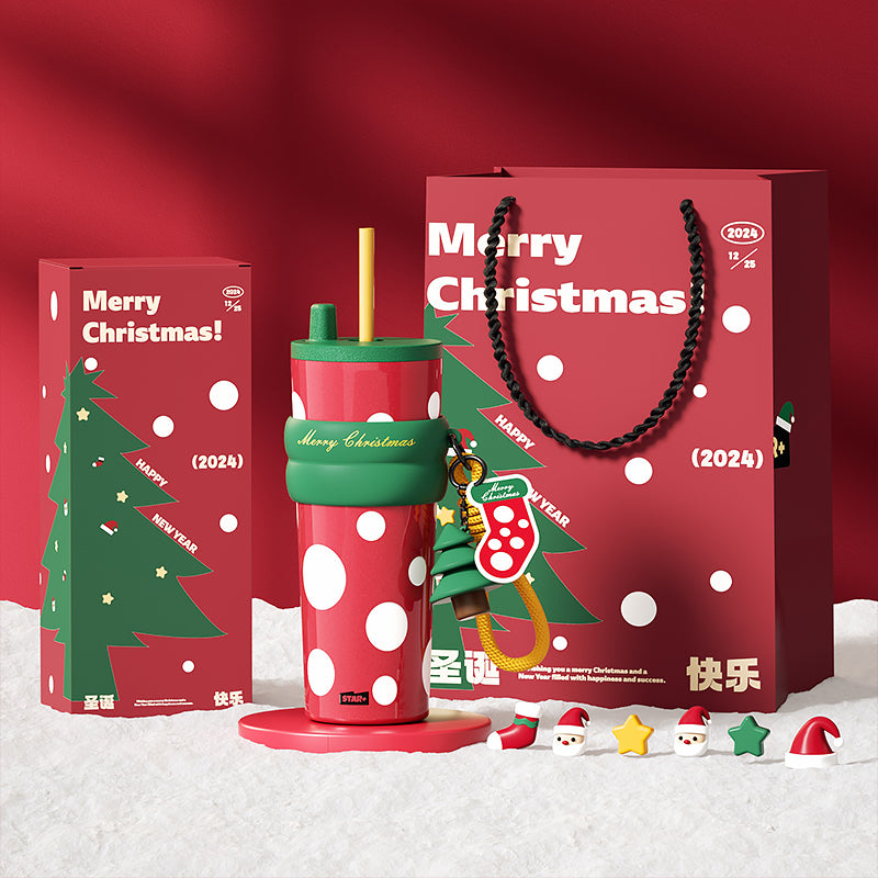 Limited Edition Christmas Gift Set - STAR+ 710ML Insulated Ceramic Straw Bottle with Accessories