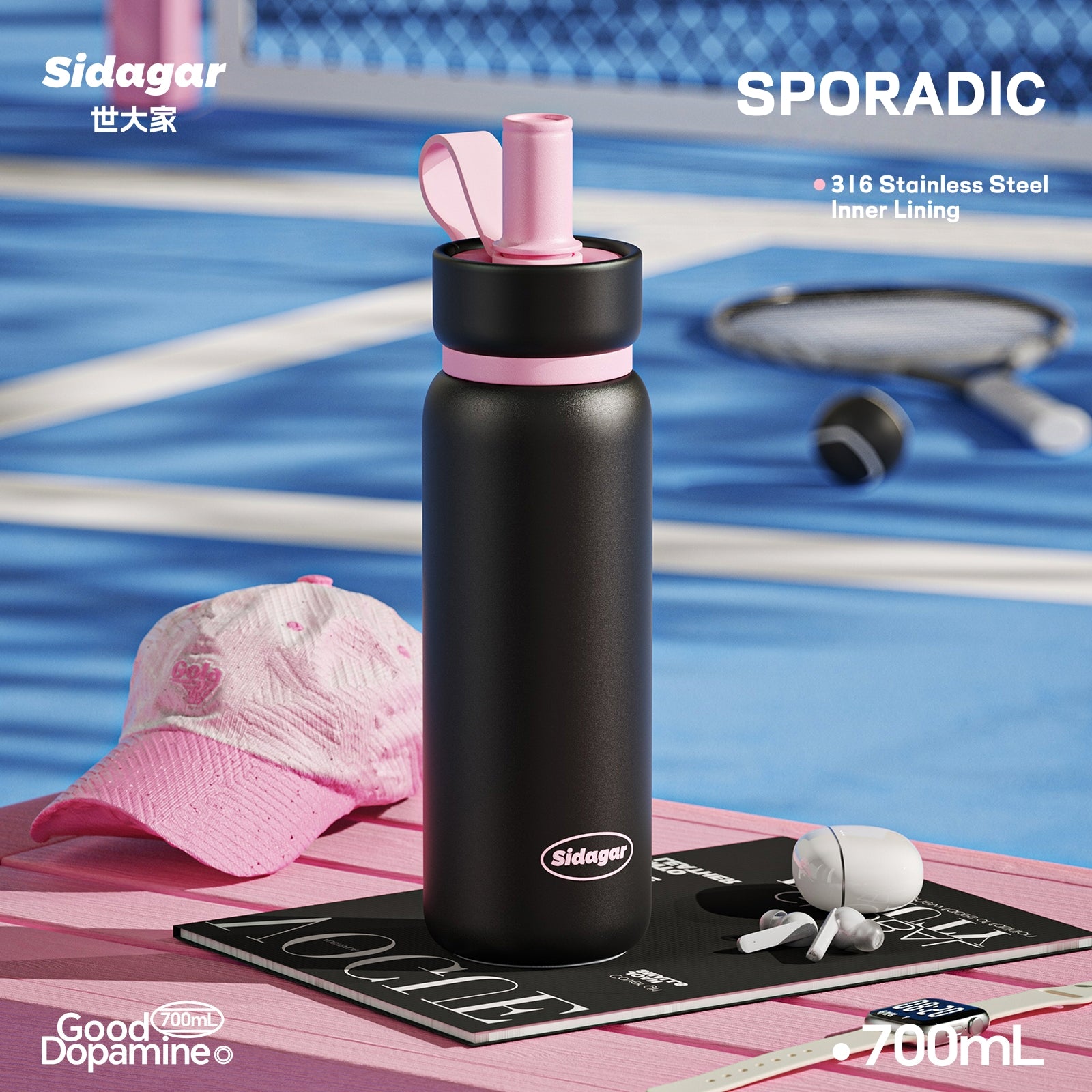 Sidagar Light Chaser Cup 700ml - Insulated Stainless Steel Vacuum Flask, Leakproof Travel Thermos for Coffee & Cold Drinks
