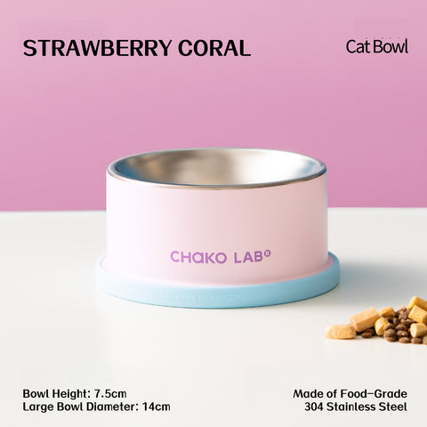 CHAKO LAB Elevated Cat Bowl – 7.5cm Raised Stainless Steel Whisker-Friendly Pet Dish with Non-Slip Base, 270ml