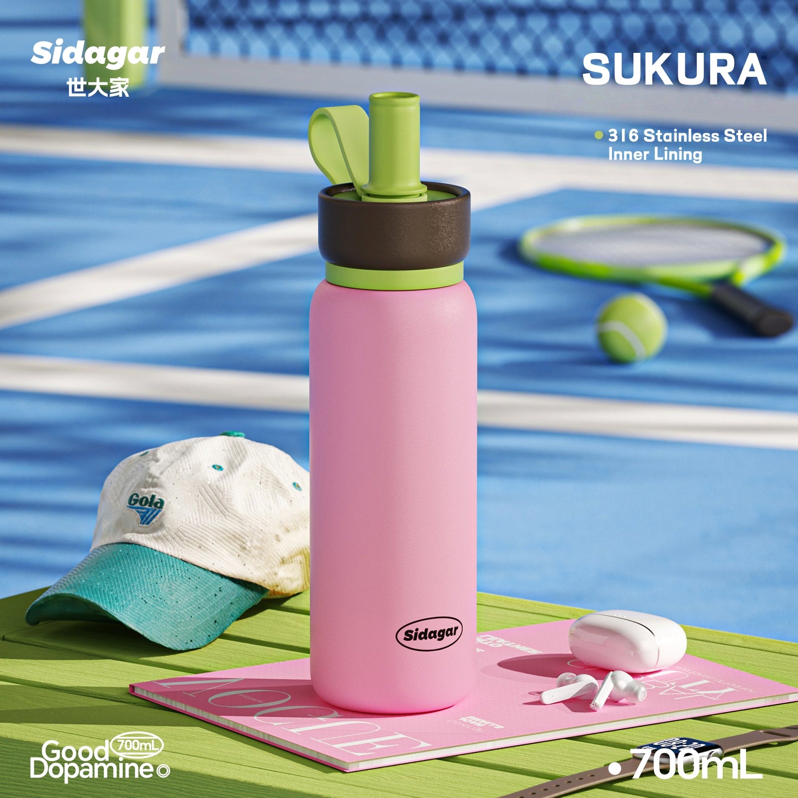 Sidagar Light Chaser Cup 700ml - Insulated Stainless Steel Vacuum Flask, Leakproof Travel Thermos for Coffee & Cold Drinks
