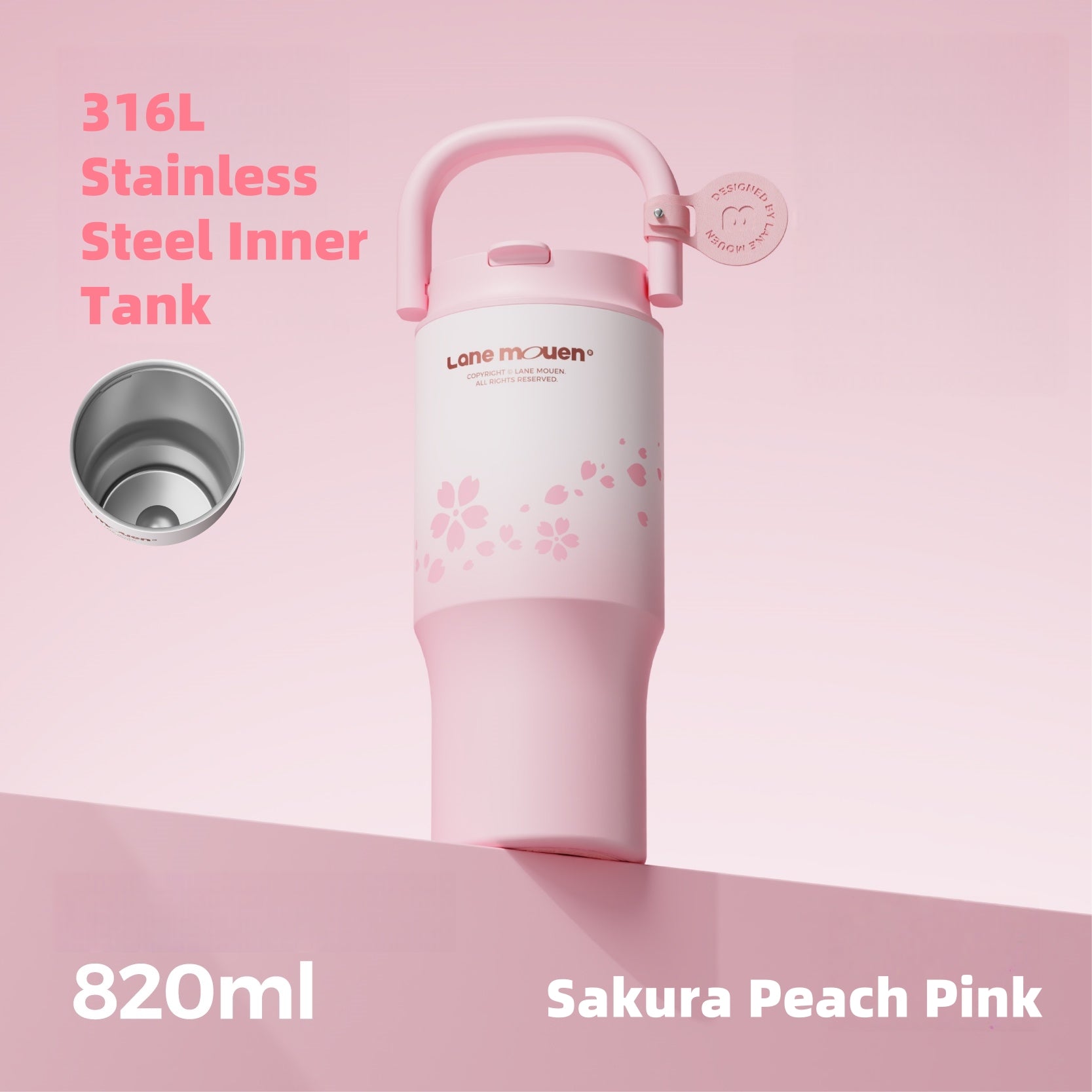 LANE MOUEN QI Vacuum Insulated Tumbler 820ml Double Wall with Straw & Tea Infuser - 2-in-1 Leakproof Cup for Hot/Cold Drinks, Car Holder Friendly