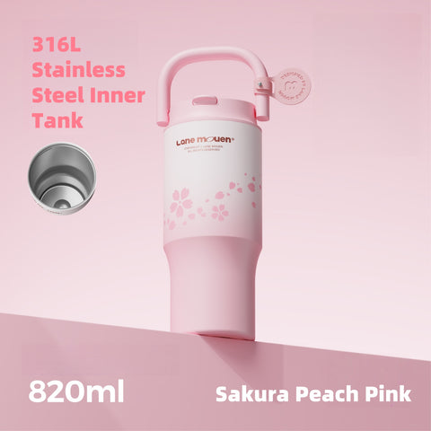 LANE MOUEN QI Vacuum Insulated Tumbler 820ml Double Wall with Straw & Tea Infuser - 2-in-1 Leakproof Cup for Hot/Cold Drinks, Car Holder Friendly